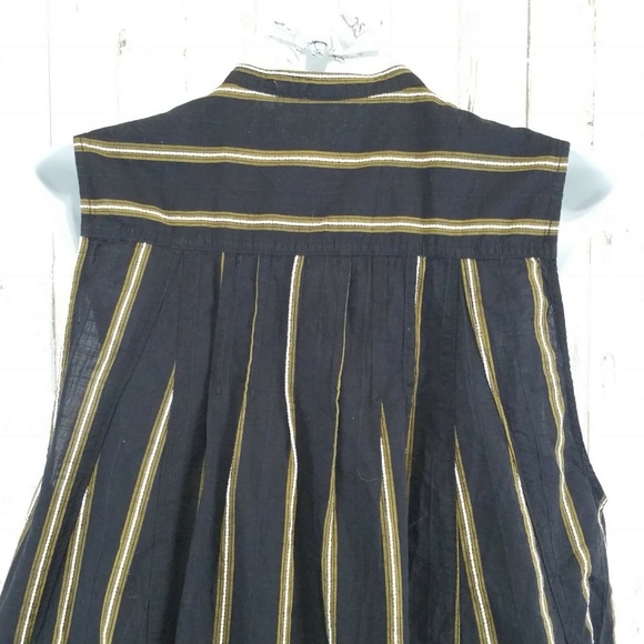 Free People Womens Top Black With Stripes Pleated - Picture 4 of 5